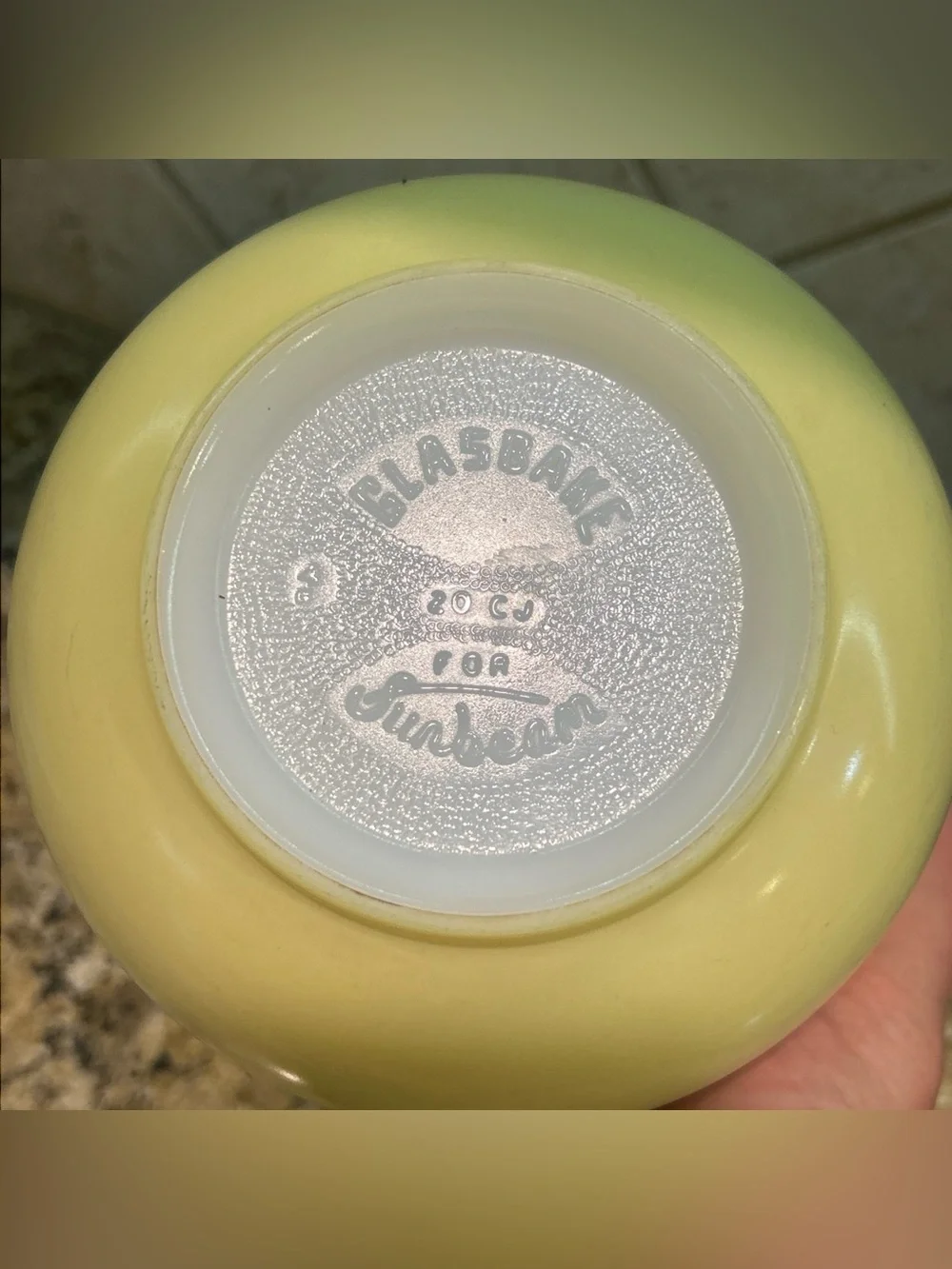 Vintage Glasbake Yellow Milk Glass Mixing Bowl  20CJ for Sunbeam Mixer HTF